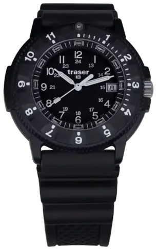 Herrenuhr mit schwarzem Zifferblatt, Leuchtmarkierungen und schwarzem Armband