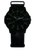 Herrenuhr mit dunklem Zifferblatt und grün leuchtenden Details, Textilarmband