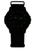 Herrenuhr mit blau-grauen Leuchtmarkierungen, dunkles Zifferblatt, Textilarmband