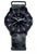 Herrenuhr, dunkles Zifferblatt mit blauen Leuchtindizes, graues Textilarmband