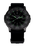 Herrenarmbanduhr, schwarzes Gehäuse mit grün leuchtenden Indizes, schwarzes Armband