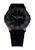 Herrenuhr mit schwarzem Zifferblatt und grünen Leuchtmarkierungen, schwarzem Armband