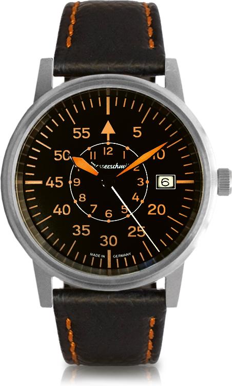 Herrenuhr, Edelstahl Quarzuhr - Schwarz-Oranges Zifferblatt - Messerschmitt Modell: ME-385OPL