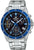 Herrenuhr mit Edelstahlband, blauem Rahmen und schwarzem Zifferblatt mit Totalisatoren