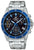Herrenuhr mit Edelstahlband, schwarzem Zifferblatt und blauer Lünette