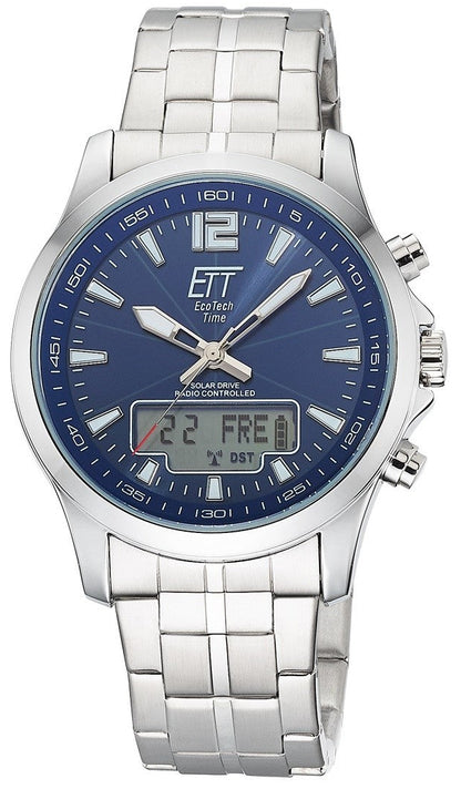 Herrenuhr, Funk-Solaruhr aus Edelstahl - Blaues Zifferblatt - ETT Eco Tech Time Modell: EGA-11716-31M