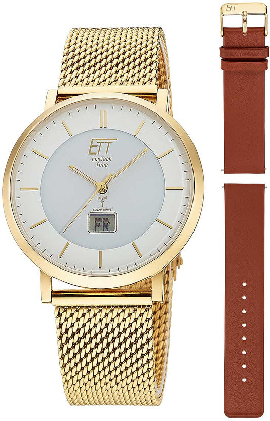 Eco Tech Time Atacama EGS-11623-11MS Herren Uhr • Solar Funk • Edelstahl Gold