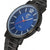 Herrenuhr mit rundem blauem Zifferblatt, Indexen und schwarzer Lünette