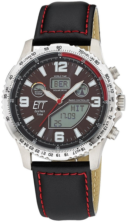 Herrenuhr, Funk-Solar-World-Timer aus Titan - Schwarzes Zifferblatt - Eco Tech Time Modell: EGT-11718-22L
