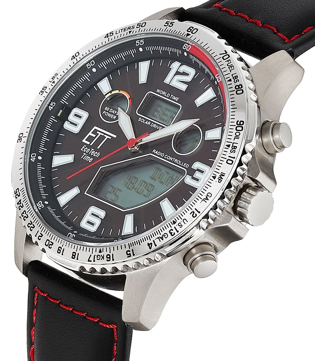 Herrenuhr, Funk-Solar-World-Timer aus Titan - Schwarzes Zifferblatt - Eco Tech Time Modell: EGT-11718-22L