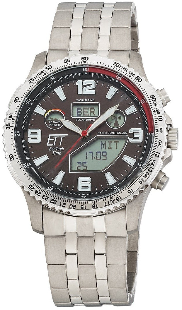 Herrenuhr, Funk-Solar World Timer aus Titan - Schwarzes Zifferblatt - Eco Tech Time Modell: EGT-11720-22M
