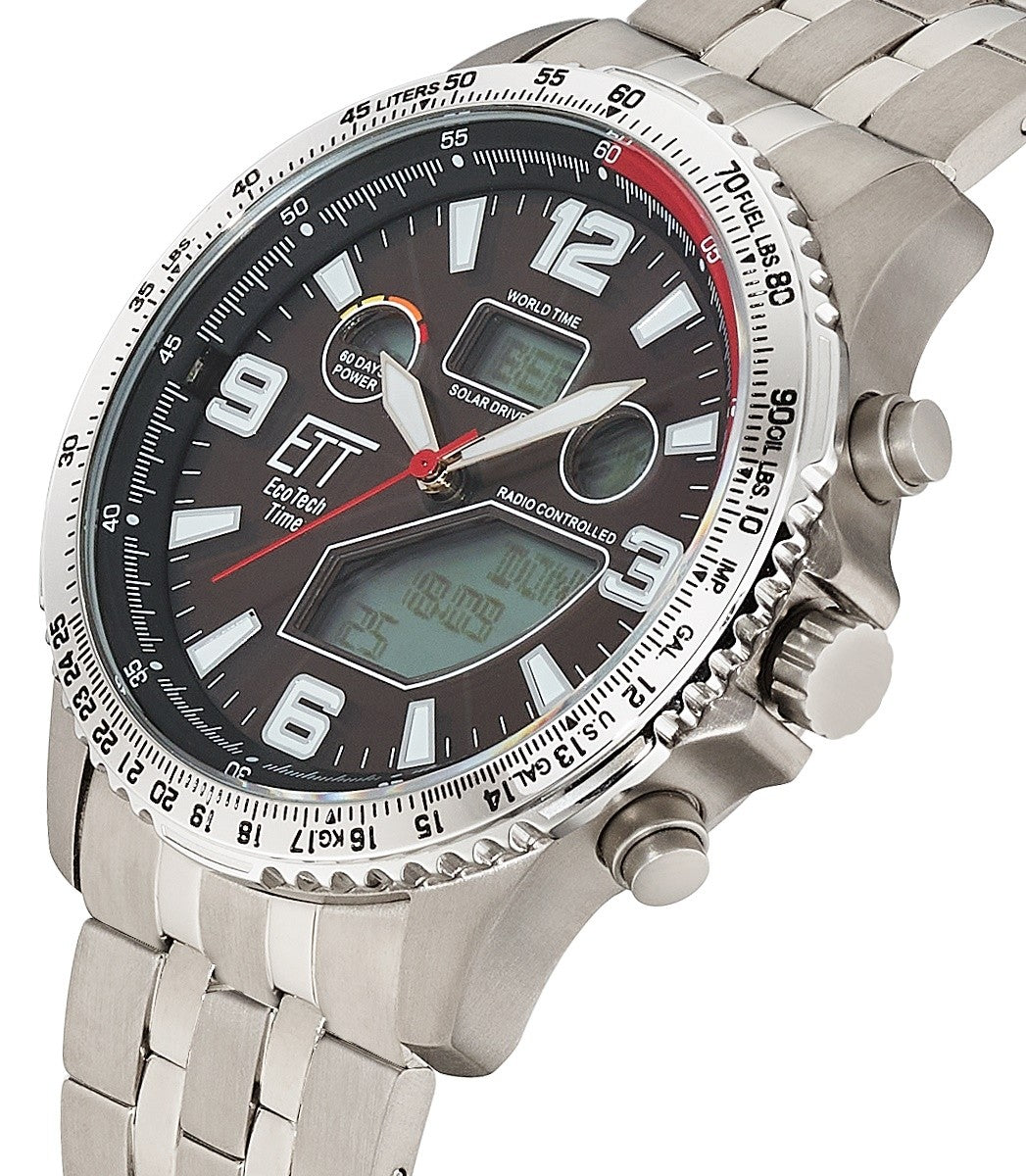 Herrenuhr, Funk-Solar World Timer aus Titan - Schwarzes Zifferblatt - Eco Tech Time Modell: EGT-11720-22M