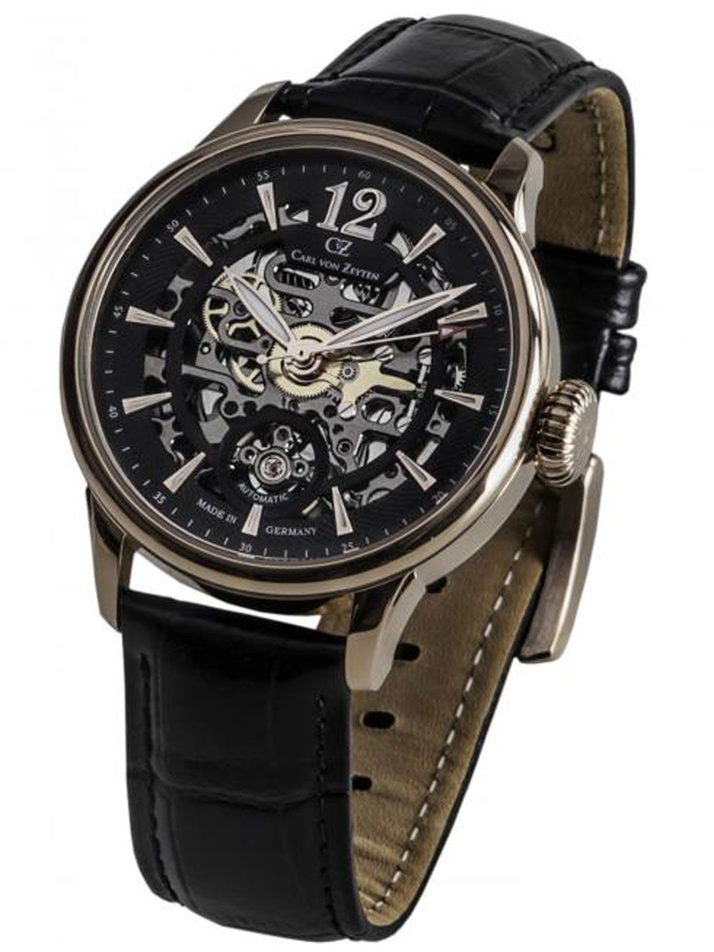 Carl von Zeyten Enz CVZ0051RBK Herrenuhr Roségold • Automatikwerk • Skelett-Sichtboden