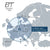 Karte zum DCF77 Zeitsignal in Europa mit EcoTech Time Logo und Standorten