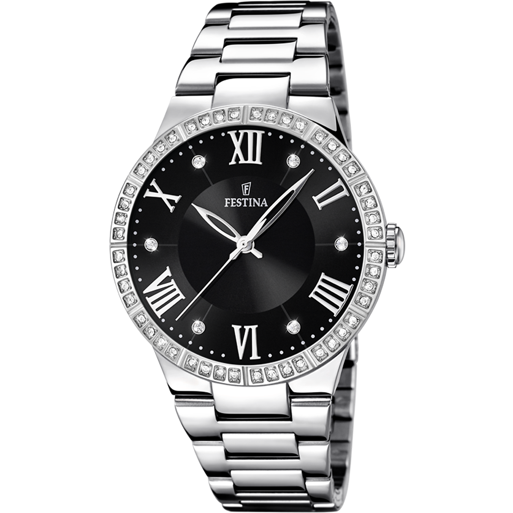 Festina Boyfriend F16719/2 Damenuhr Schwarz • Mineralglas • Zirkonia-Besatz