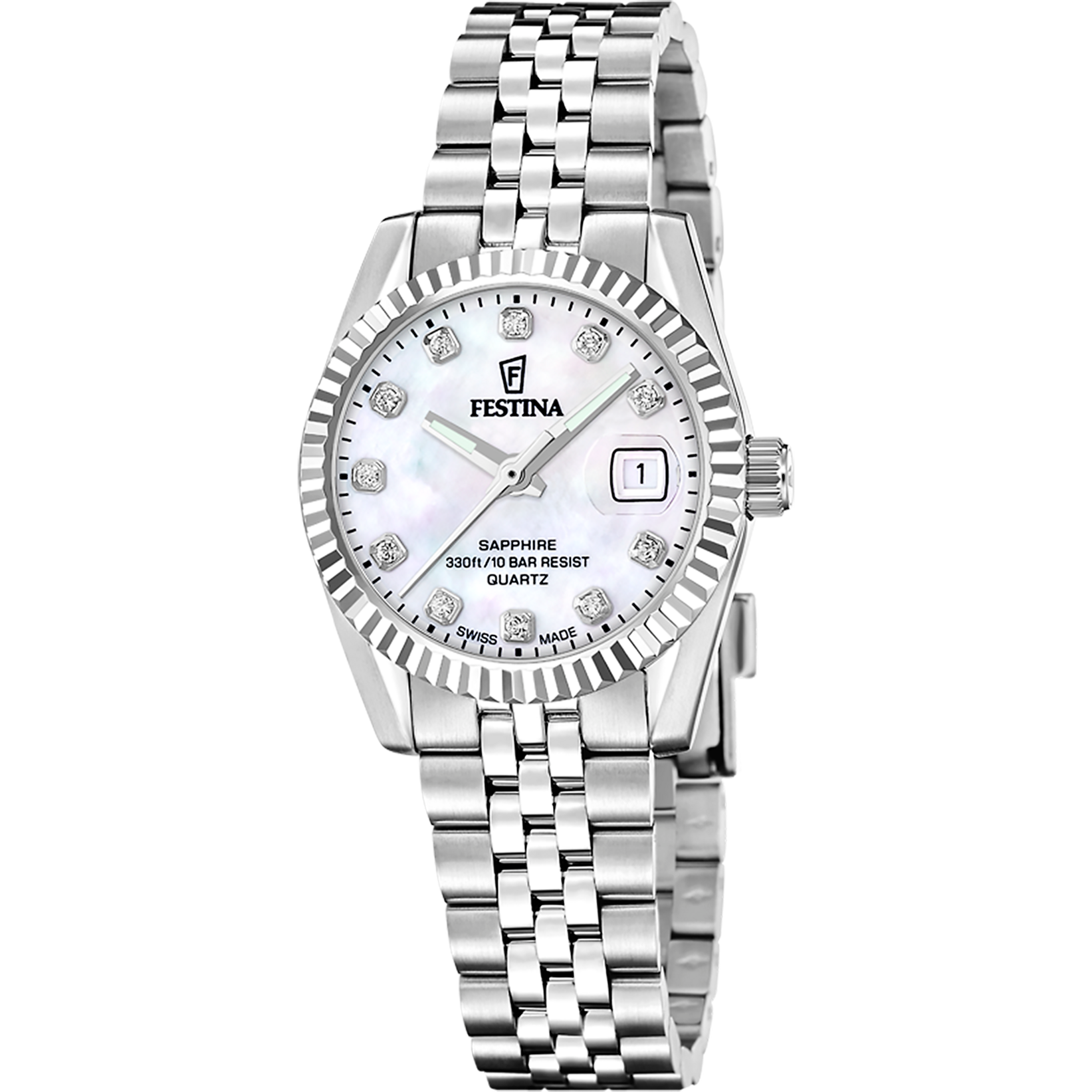 Festina Swiss Made Classic Steel F20087/1 Damen • Saphirglas • Edelstahlarmband