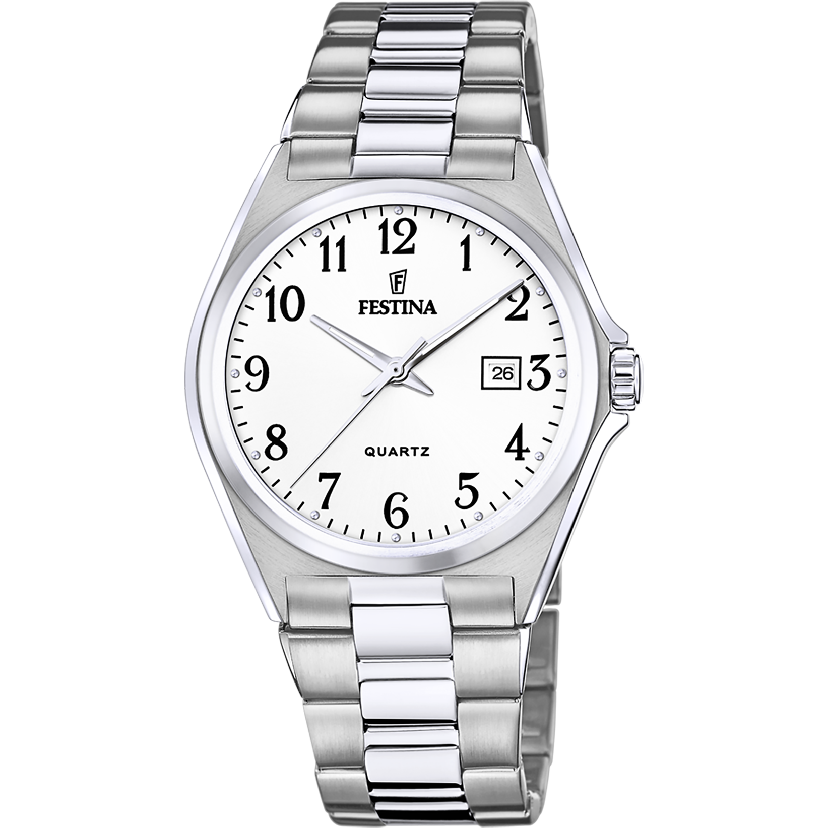 Festina Classics F20552/1 Herrenuhr Silber • Weißes Zifferblatt mit Datum • Mineralglas
