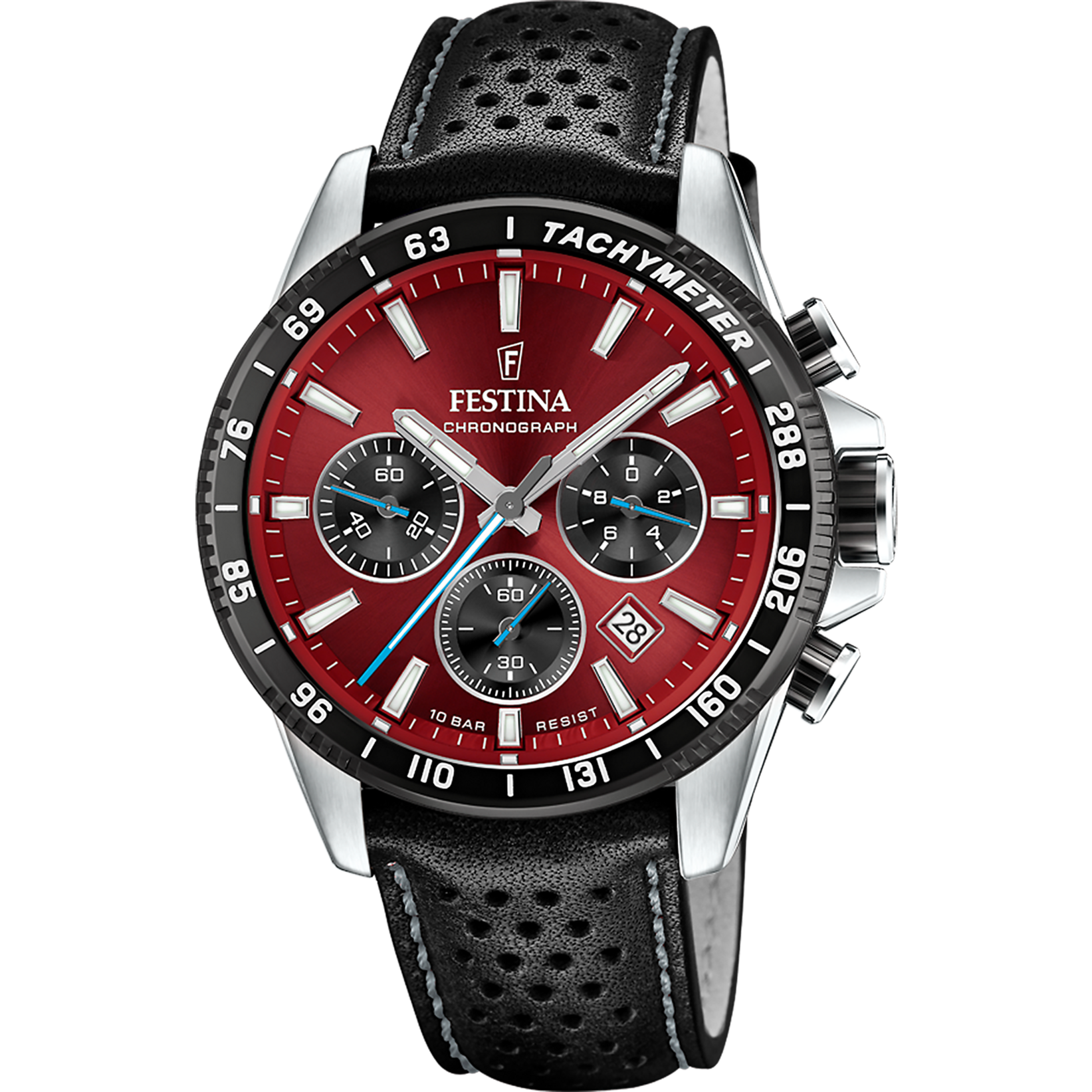 Festina Timeless Chronograph F20561/7 Herrenuhr Schwarz/Rot • Chronograph • Lederarmband