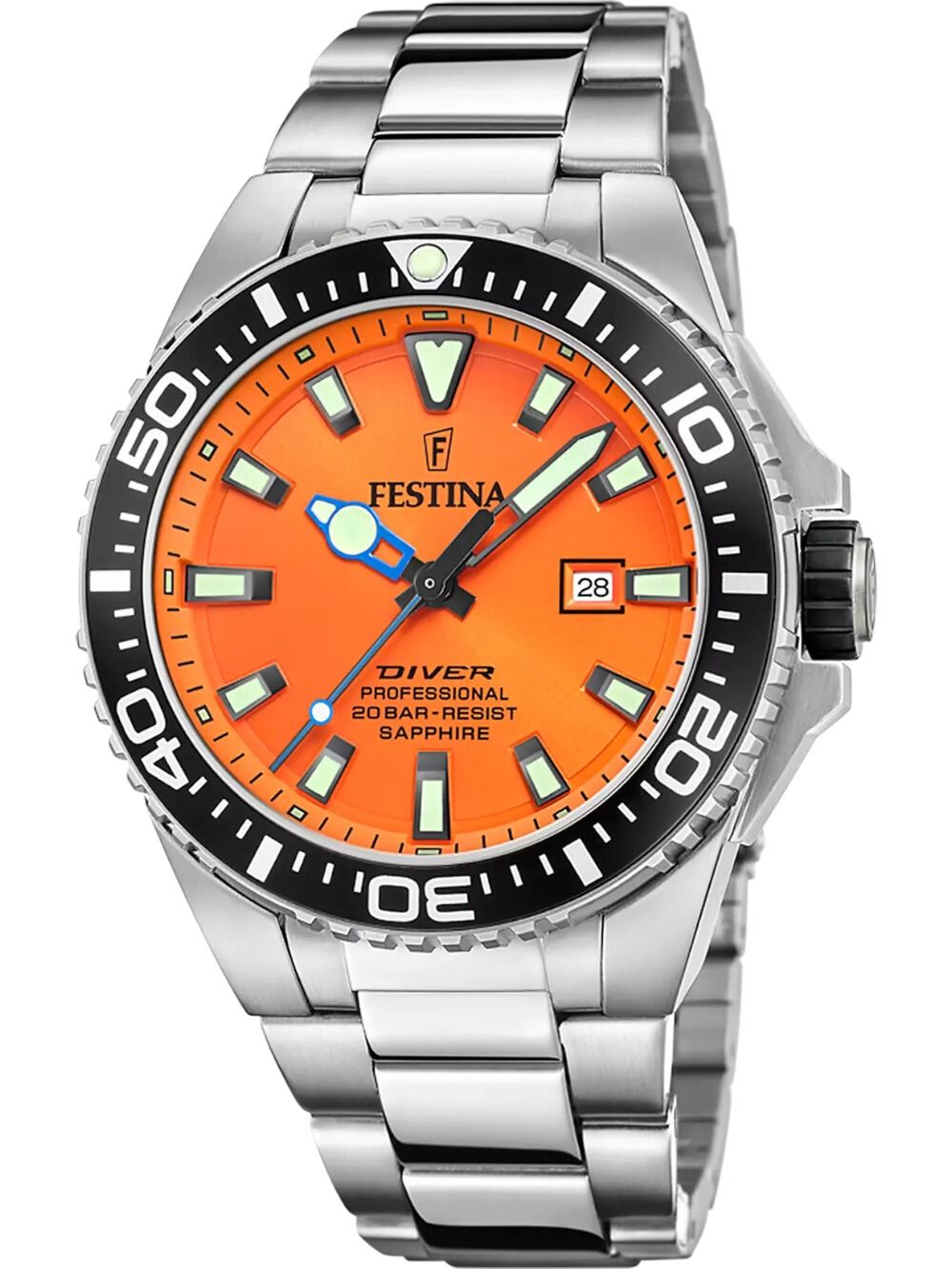 Festina Diver Saphire F20663/4 Herrenuhr Orange • Saphirglas • 20 ATM Taucheruhr