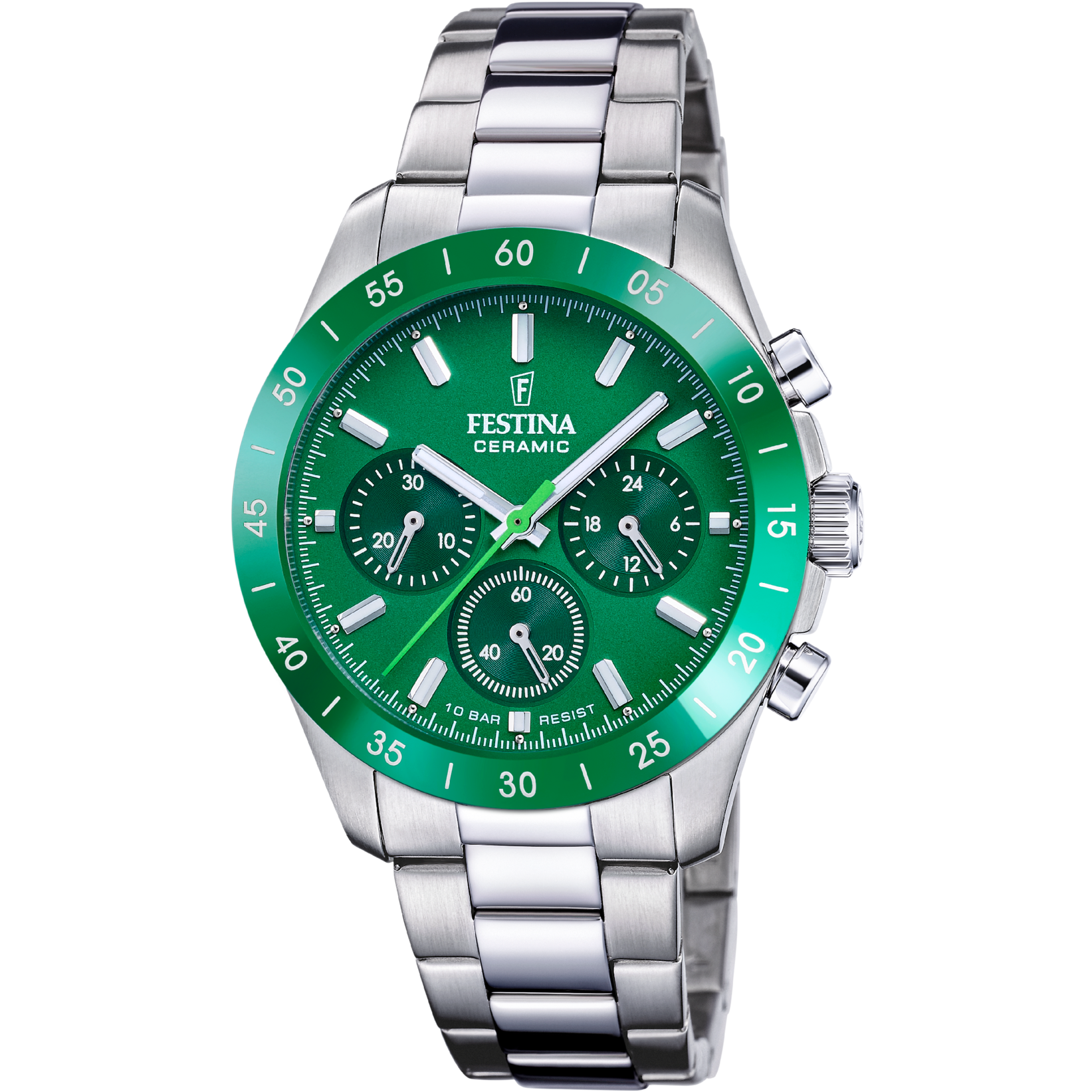 Festina Ceramic Chronograph F20693/5 Damenuhr Grün • Keramikgehäuse • Chronograph