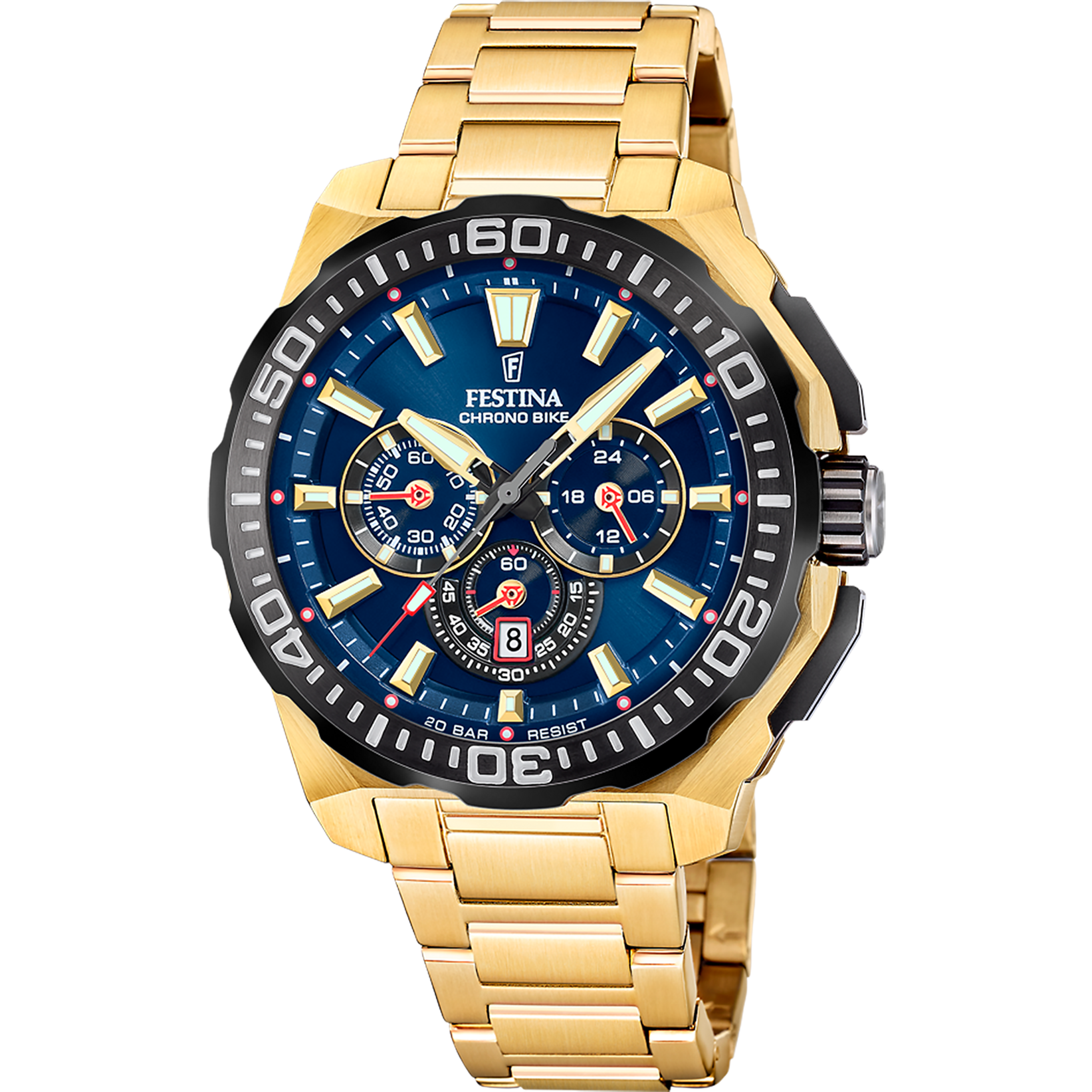 Festina Chrono Bike F20727/1 Herrenuhr Goldfarben/Blau • Chronograph • 20 ATM