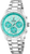 Unisexuhr mit silbernem Edelstahlarmband, türkisfarbenem Zifferblatt und Chronographenzählern