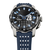 Herrenarmbanduhr mit schwarzem Zifferblatt, blauen Details, dunkelblauem Silikonband