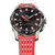 Herren-Smartwatch: schwarzes Zifferblatt, rotes Armband, silbernes Metallgehäuse
