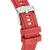 Herren-Smartwatch Verschlussdetail: rotes Silikonarmband mit silberner Schnalle