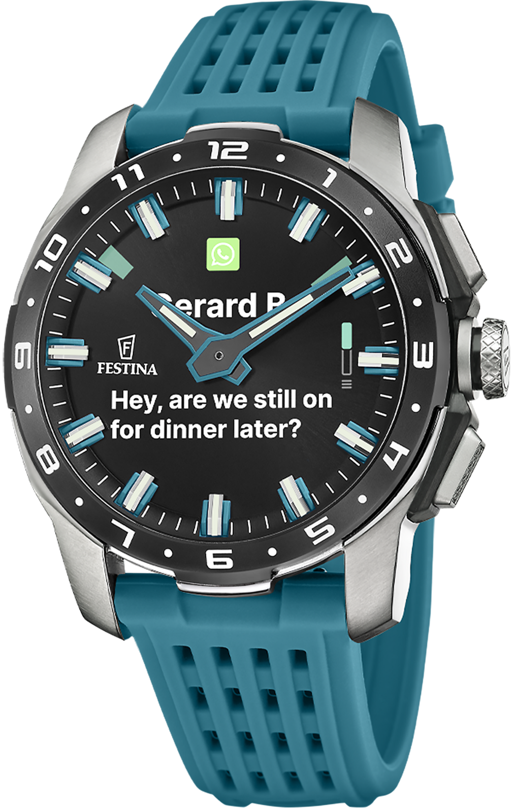Festina Hybrid-Titanuhr für Herren mit blauem Silikonband und schwarzem Zifferblatt
