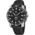 Herrenuhr mit schwarzem Zifferblatt, silbernen Zeigern und schwarzem Silikonband.