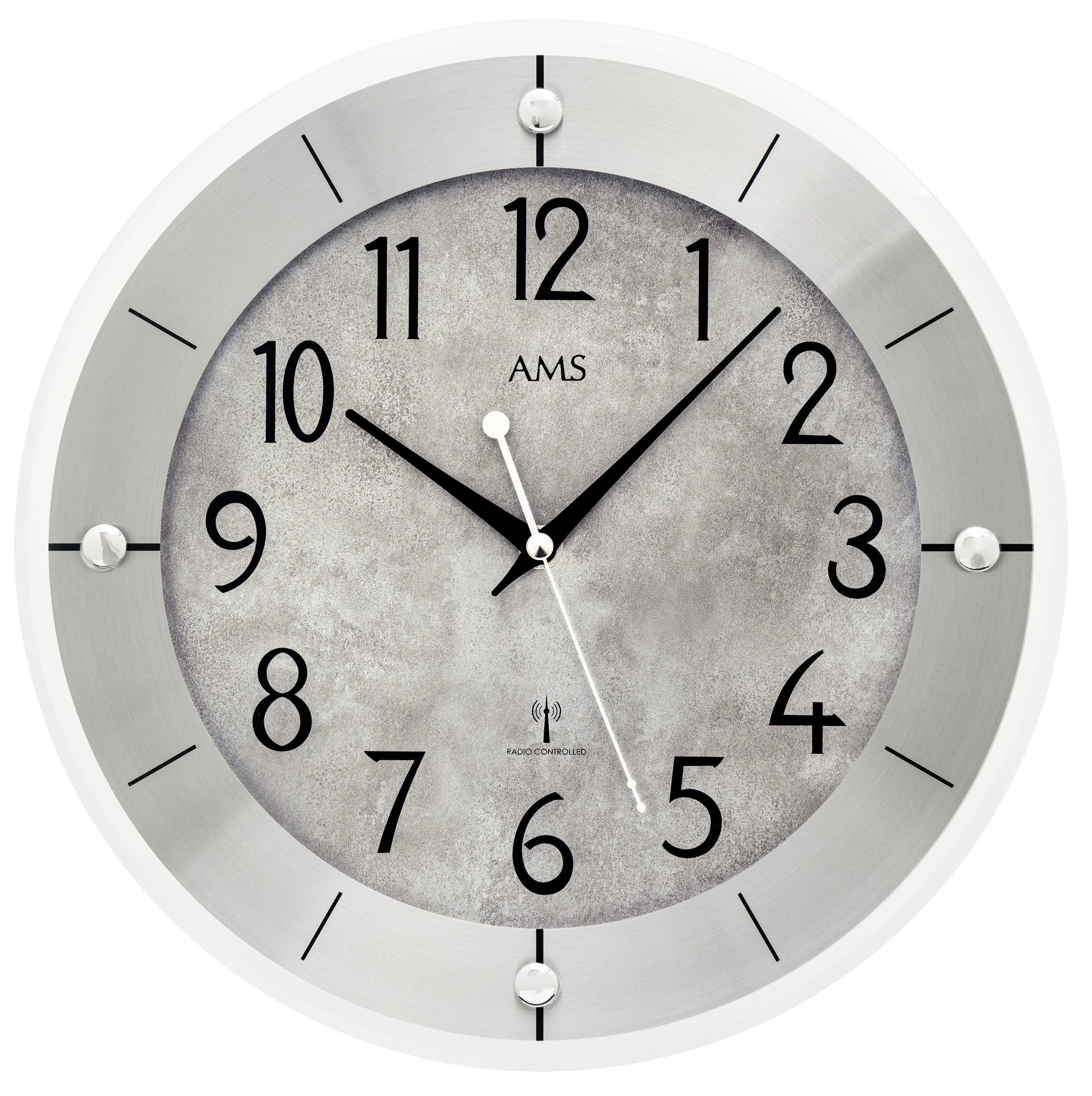 AMS Wall Clock 31 cm Ø Aluminum • Silent • Radio-Controlled