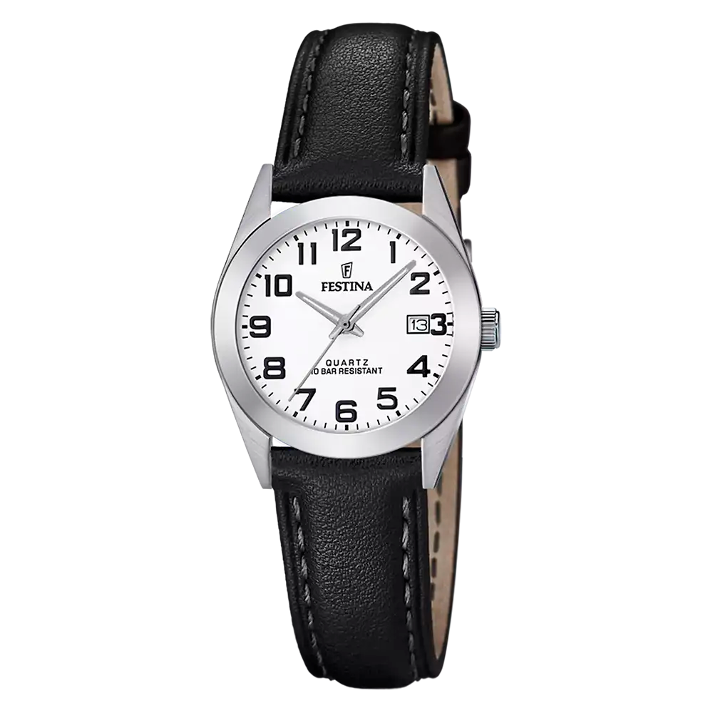 Festina Classics F20447/1 Damklocka Vit • Mineralglas • Äkta Läderarmband
