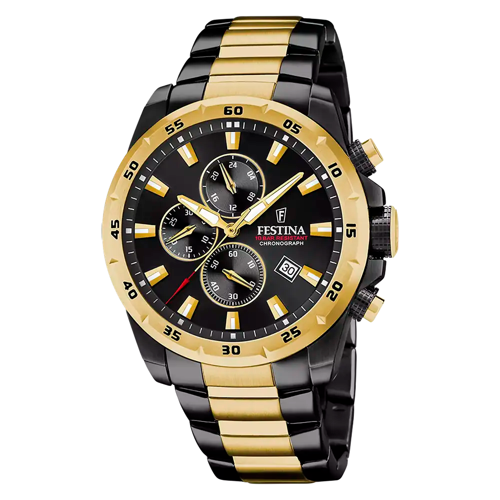 Festina F20563/1 Herrkronograf • Svart Urtavla • Armband i Rostfritt Stål