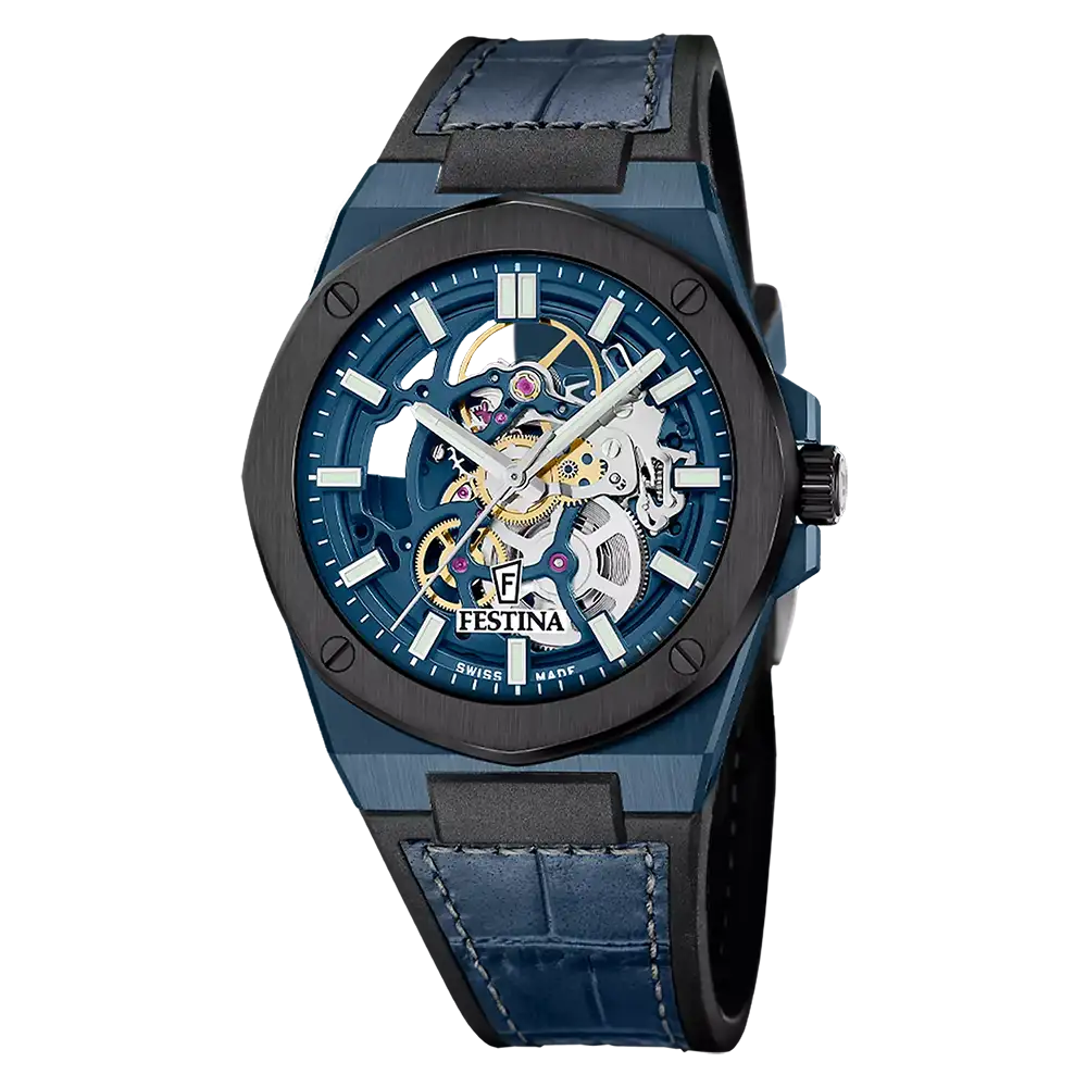 Festina Swiss Made F22011/1 Herrklocka Blå • Automatiskt Urverk Soprod P024 • Safirglas