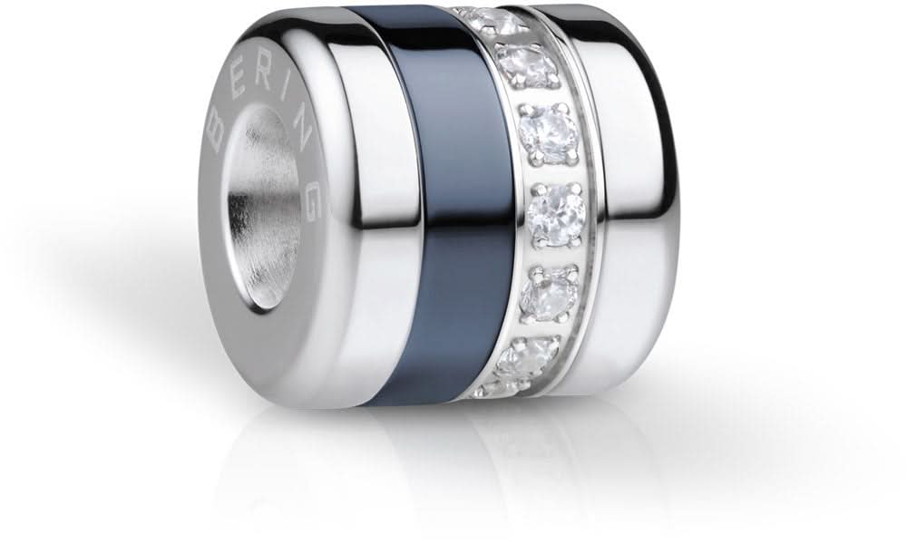 Edelstahl-Charm von Bering Jewelry mit blauem Einsatz und Zirkonia-Ring