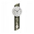 Wanduhr mit rundem weißem Zifferblatt, schwarzen Zeigern und Pendelbob im Kristallpaneel