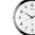 Wanduhr mit schwarzem Rahmen, weißem Zifferblatt, Zeigern und Funkuhr-Logo