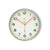Wanduhr mit türkisfarbenem Rahmen, weißem Zifferblatt, orangefarbenen Zeigern und AMS
