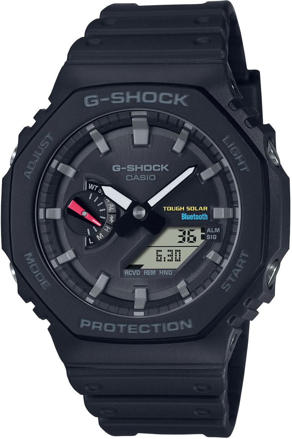 Casio G-Shock Herrenuhr schwarz, großes Zifferblatt mit Statusanzeige und Tough Solar