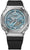 Herrenarmbanduhr mit blauem Zifferblatt, silbernem Gehäuse und dunklem, geripptem Armband