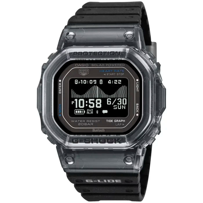 Casio G-Shock G-Lide GBX-H5600-1ER Herren Armbanduhr Transparent • Herzfrequenzmesser • Solarbetrieb