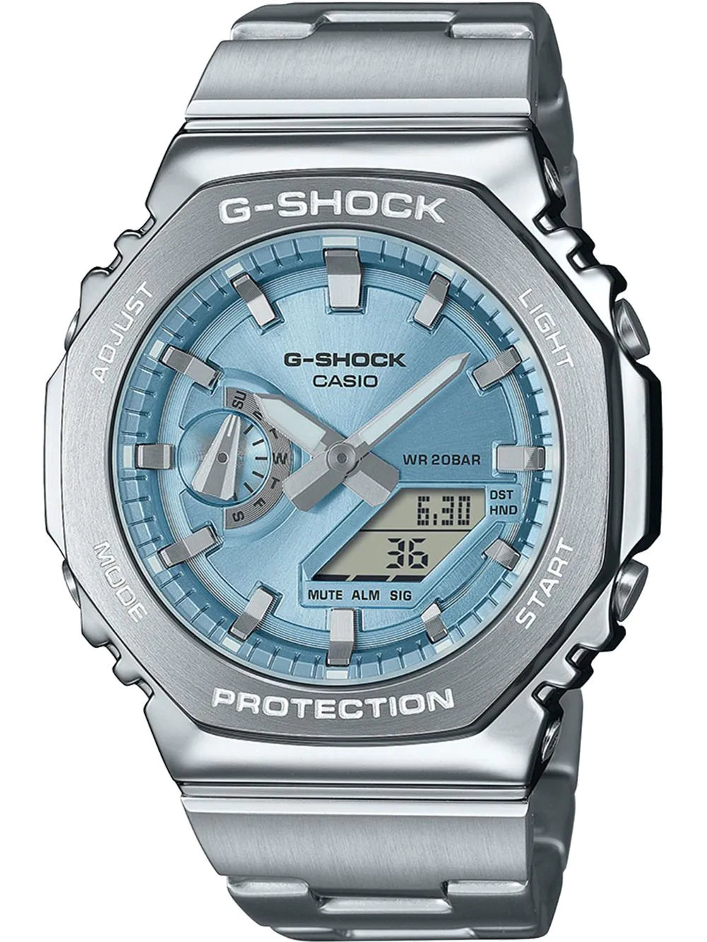 Casio G-Shock GM-2110D-2AER Uhr • Edelstahl • Hellblaues Zifferblatt