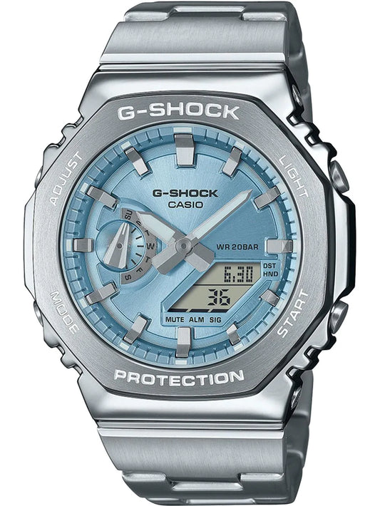 Casio G-Shock GM-2110D-2AER Uhr • Edelstahl • Hellblaues Zifferblatt