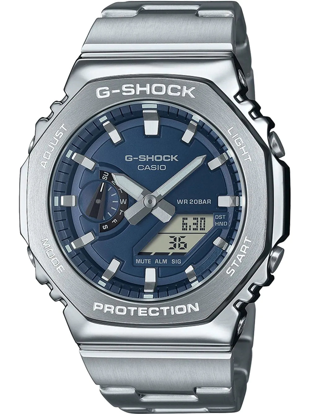 Casio G-Shock GM-2110D-2BER Uhr • Edelstahl-Lünette • Hellblaues Zifferblatt