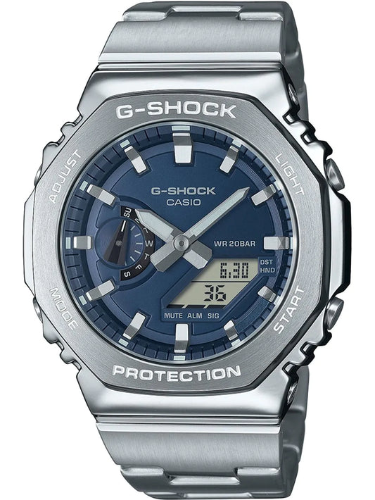 Casio G-Shock GM-2110D-2BER Uhr • Edelstahl-Lünette • Hellblaues Zifferblatt