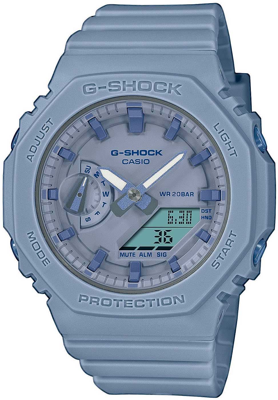 Casio G‑SHOCK Damenuhr mit blauem Armband und Analog-Digital-Zifferblatt