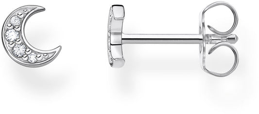 Einzel Ohrstecker Mond mit Steinchen - 925 Sterlingsilber