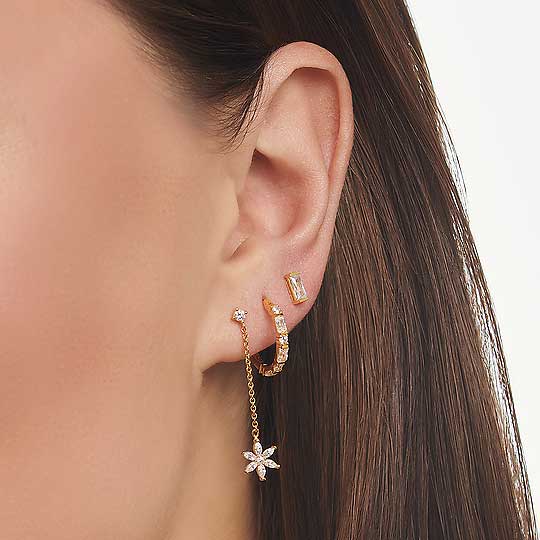 Einzel Ohrstecker mit Steinchen - 750 Gelbgold Vergoldung