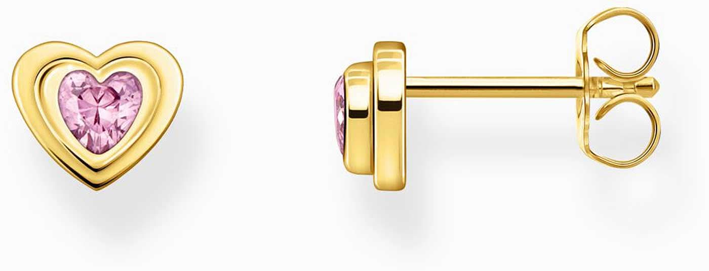 Thomas Sabo Herz-Ohrstecker mit rosafarbenem Stein, goldfarbene Fassung